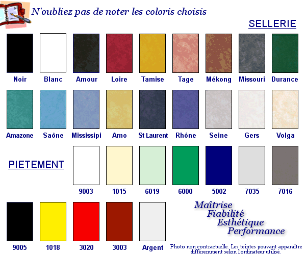 Mobilier m�dical : Le choix des coloris pour la sellerie et le pi�tement