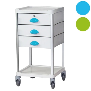 Gu�ridon de soins R�sine 400 x 400 - 2 plateaux + 3 tiroirs