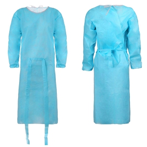 Blouse mdicale bleue non tiss avec poignets lastiques (sachet de 10)