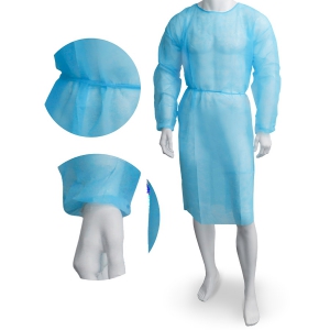 Blouse mdicale bleue non tiss avec poignets lastiques (sachet de 10)