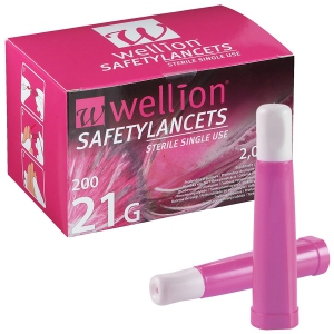 Autopiqueur ou lancette s�curis�e SafetyLancets Wellion 21G (boite de 200)