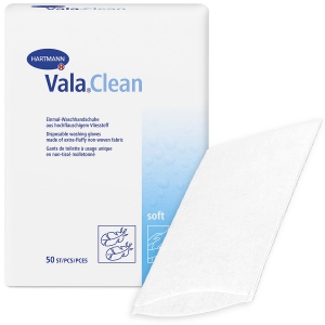 Gants de toilette jetable x50 (70g) 21x15 cm Vala Clean Soft Collé  Hartmann